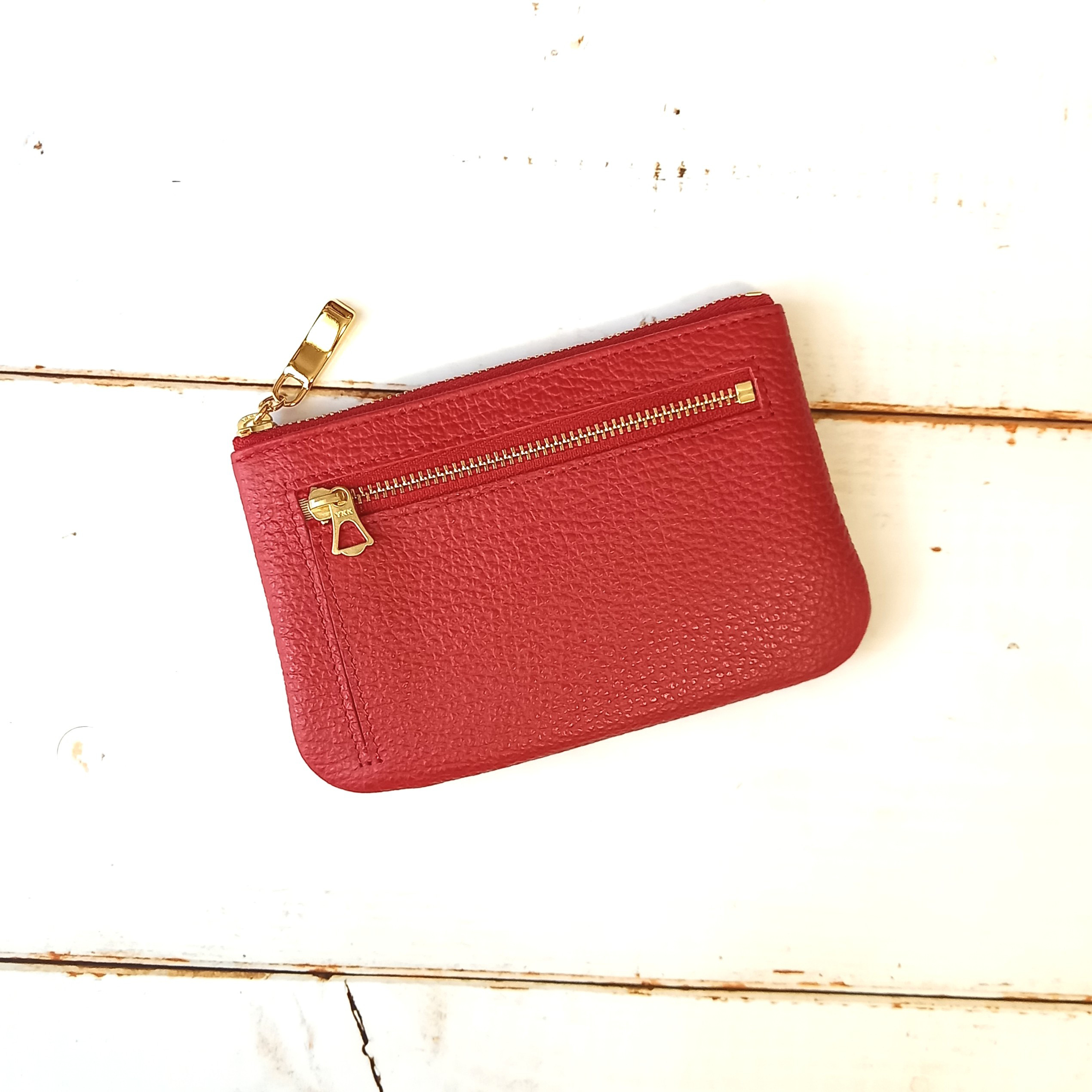 ミニ財布にもなる本革マルチケース(レッド)お財布、カードケース、用途いろいろ！高級イタリアンレザー◇かわつむ