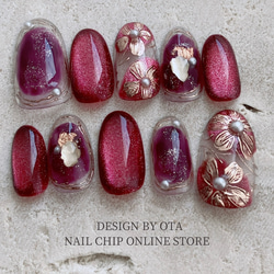 妖艶】 ネイルチップ 紫 マグネットネイル ミラーフラワーネイル