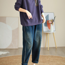 紫陽花 ニット レディース 長袖 トップス ゆったり ワイド ニット セーター オーバーサイズ ニット生地 ノルディック 3枚目の画像