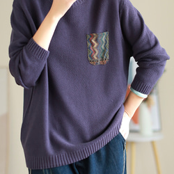 紫陽花 ニット レディース 長袖 トップス ゆったり ワイド ニット セーター オーバーサイズ ニット生地 ノルディック 4枚目の画像