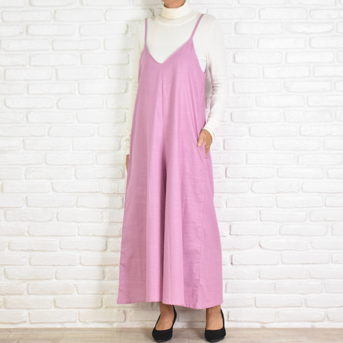 新色追加！コットン素材の大人のサロペット ピンク オールインワン