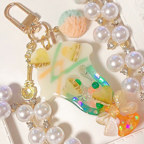 cafeダブルメロンソーダ◇シェイカーキーホルダー 押しフルーツ レジン