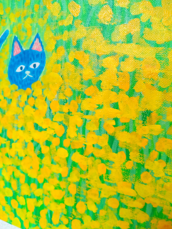 『ネコと黄色い花』アクリル絵画　原画　サイズ約27㎝×22㎝　アート　絵画　アートボード 8枚目の画像