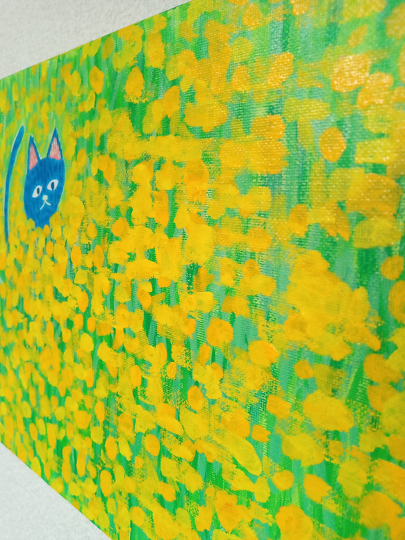 『ネコと黄色い花』アクリル絵画　原画　サイズ約27㎝×22㎝　アート　絵画　アートボード 4枚目の画像