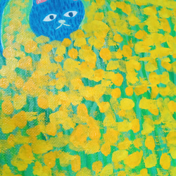 『ネコと黄色い花』アクリル絵画　原画　サイズ約27㎝×22㎝　アート　絵画　アートボード 6枚目の画像