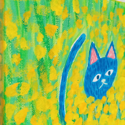 『ネコと黄色い花』アクリル絵画　原画　サイズ約27㎝×22㎝　アート　絵画　アートボード 9枚目の画像