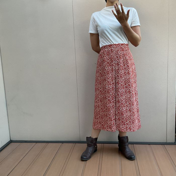 花柄小紋リメイクスカート　（センタープリーツ） 1枚目の画像