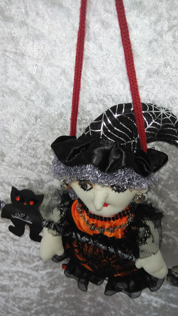 『黒ネコ魔女さん』ハロウイン　オーナメント ホウキ　黒猫　オシャレ創作人形　プレゼント 6枚目の画像