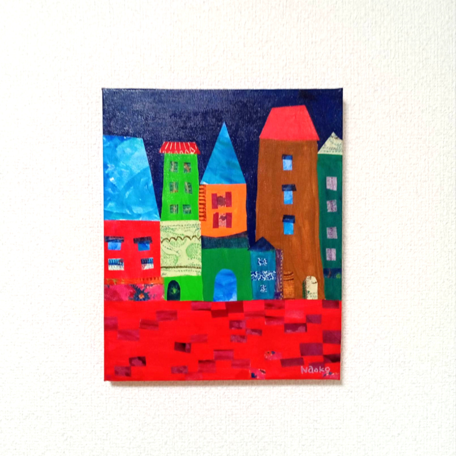 予約販売 夜の町』アクリル絵 原画 サイズ約27㎝×22 アート イラスト 絵画 絵画