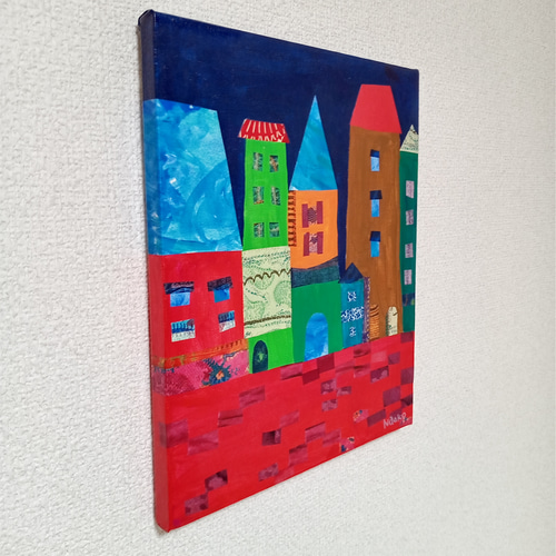 夜の町』アクリル絵 原画 絵画 イラスト アート サイズ約27㎝×22