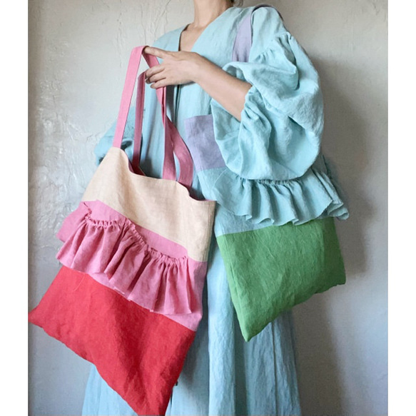 tricolor linen bag "A" 9枚目の画像