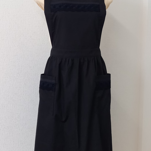 日本製】《S～10L》黒のかぶるだけエプロン サイズ選べる2