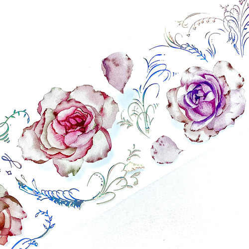 巻売 595★ 海外 マスキングテープ マステ PET 花 薔薇 镭射銀+贝壳光 巻売 595☆ 海外 マスキングテープ マステ PET 花 薔薇 镭射銀+贝壳光