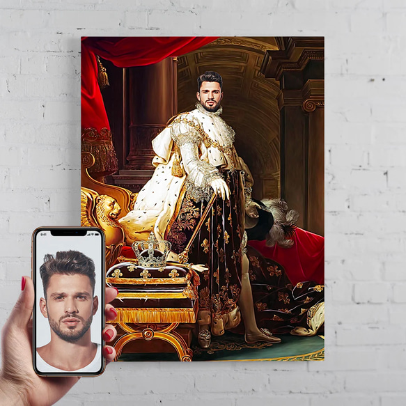 【オーダーメイド】写真からカスタムロイヤルキング天皇皇帝油絵スタイルの肖像画一点物 似顔絵 イラスト彼氏夫の贈り物誕生日 100%