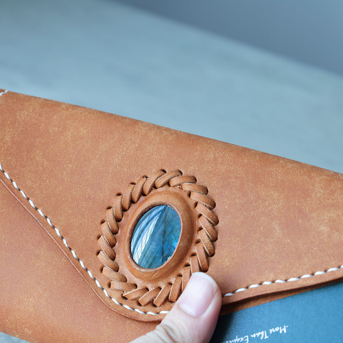 天然石×革の組み合わせ」長財布 レディース 革 大容量 牛革