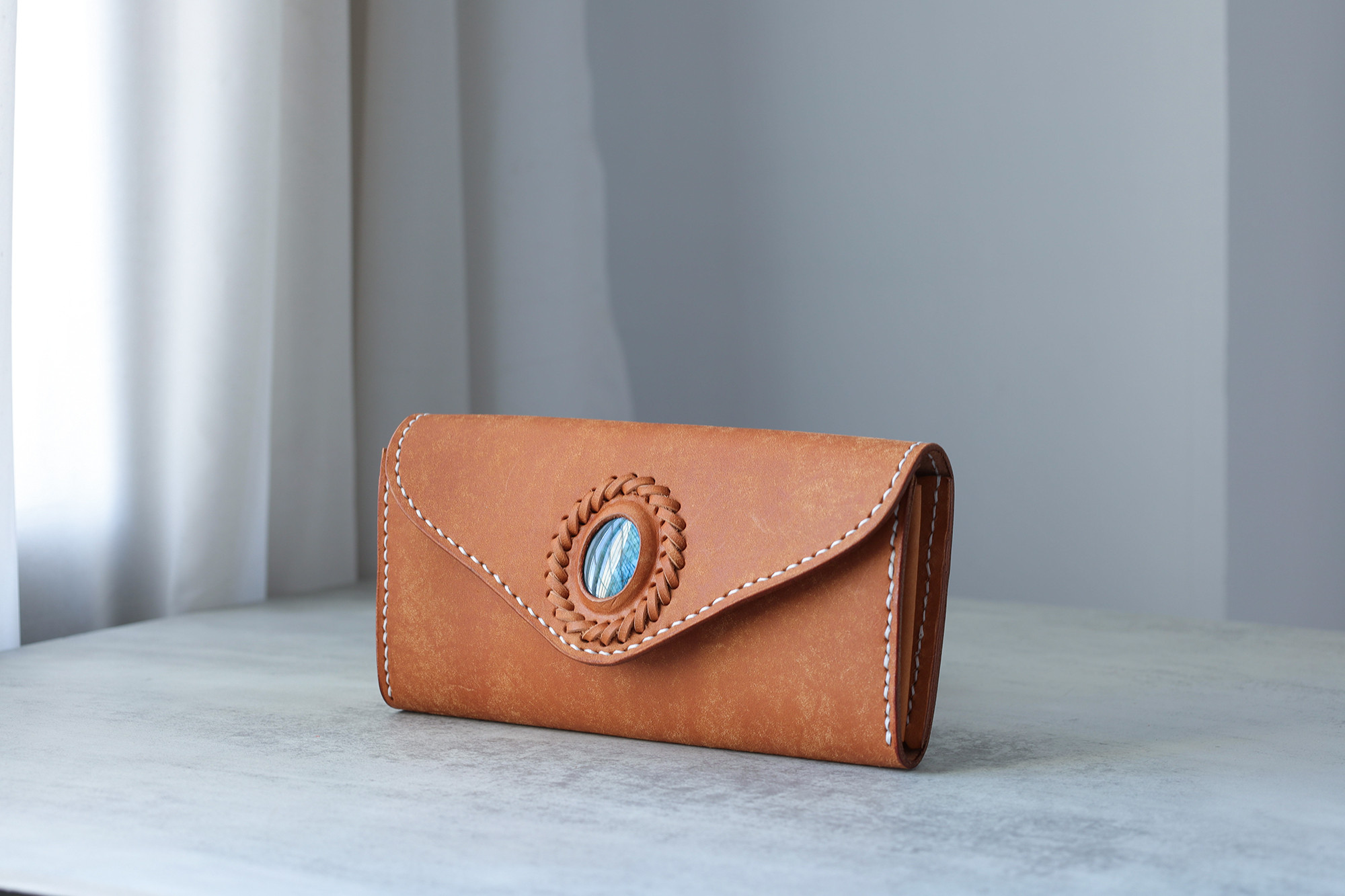 「天然石×革の組み合わせ」長財布 レディース 革 大容量 牛革手作り手縫い収納オルガン長財布 総手縫い