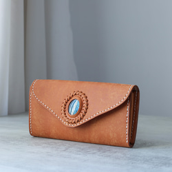 天然石×革の組み合わせ」長財布 レディース 革 大容量 牛革手作り