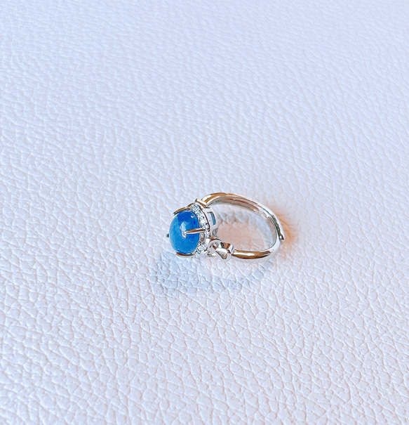 ＊カイヤナイト＊　天然石リング　ジルコニア　ブルー　デザインリング　シルバー　指輪　フリーサイズ 2枚目の画像