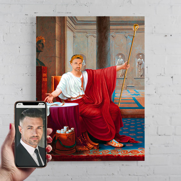 【オーダーメイド】写真からカスタムロイヤルキング天皇皇帝油絵スタイルの肖像画一点物 似顔絵 イラスト彼氏夫の贈り物誕生日 100%