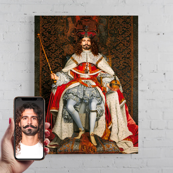 【オーダーメイド】写真からカスタムロイヤルキング天皇皇帝油絵スタイルの肖像画一点物 似顔絵 イラスト彼氏夫の贈り物誕生日 100%