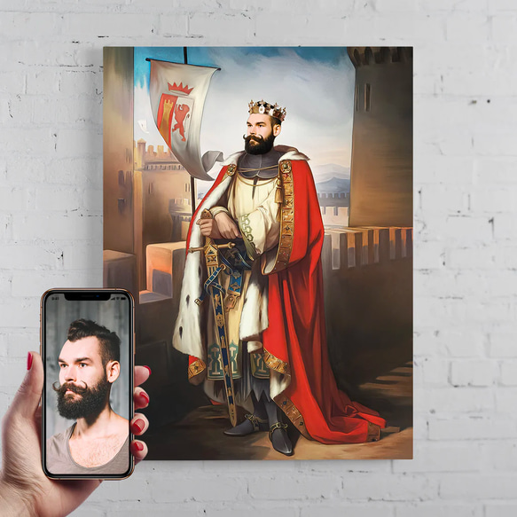【オーダーメイド】写真からカスタムロイヤルキング天皇皇帝油絵スタイルの肖像画一点物 似顔絵 イラスト彼氏夫の贈り物誕生日 100%