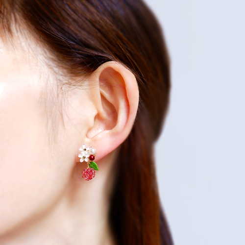 特集掲載】ちっちゃな秋色ラズベリー(木苺)のイヤリング、ピアス・受注