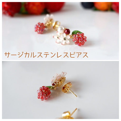 特集掲載】ちっちゃな秋色ラズベリー(木苺)のイヤリング、ピアス・受注