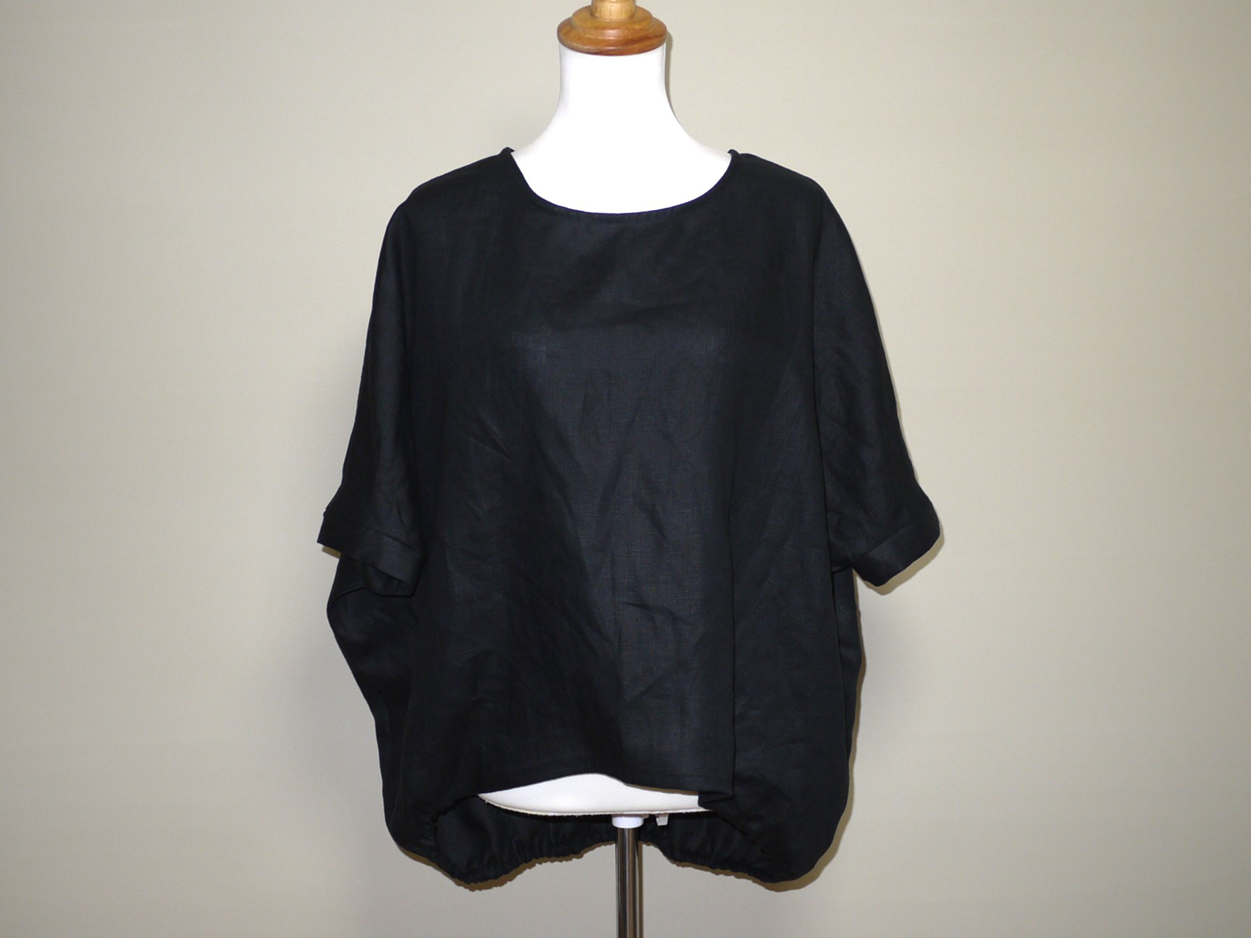 カラーリネン◆バルーンプルオーバー◆黒◆フリーサイズ（中厚、リネン100％）