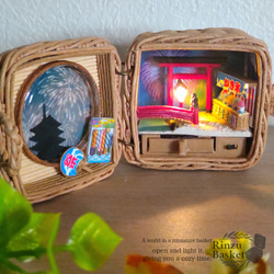 ミニチュア クラフトバンドのバスケット 七夕飾り 置物 LED
