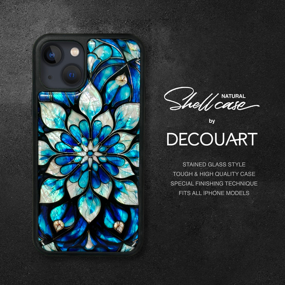 適用於 iPhone 14 的珍珠母貝風格天然貝殼曼陀羅圖案手機殼，柔軟，花卉藝術圖案，防震保護套，型號 031 第2張的照片