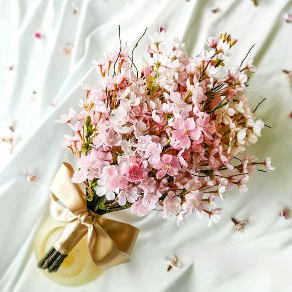 桜 ふわり】桜2025 生花に見える 高級造花 ウェディングブーケ 桜 ふわり】桜2025 生花に見える 高級造花 ウェディングブーケ