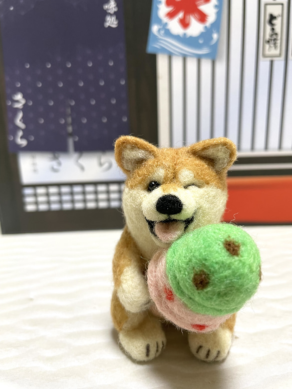 アイスクリームを食べて冷た〜い表情の柴犬ちゃん羊毛フェルト 羊毛