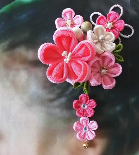 つまみ細工 七五三 髪飾り 七歳 三歳 ピンク なずな屋⑦ かんざし