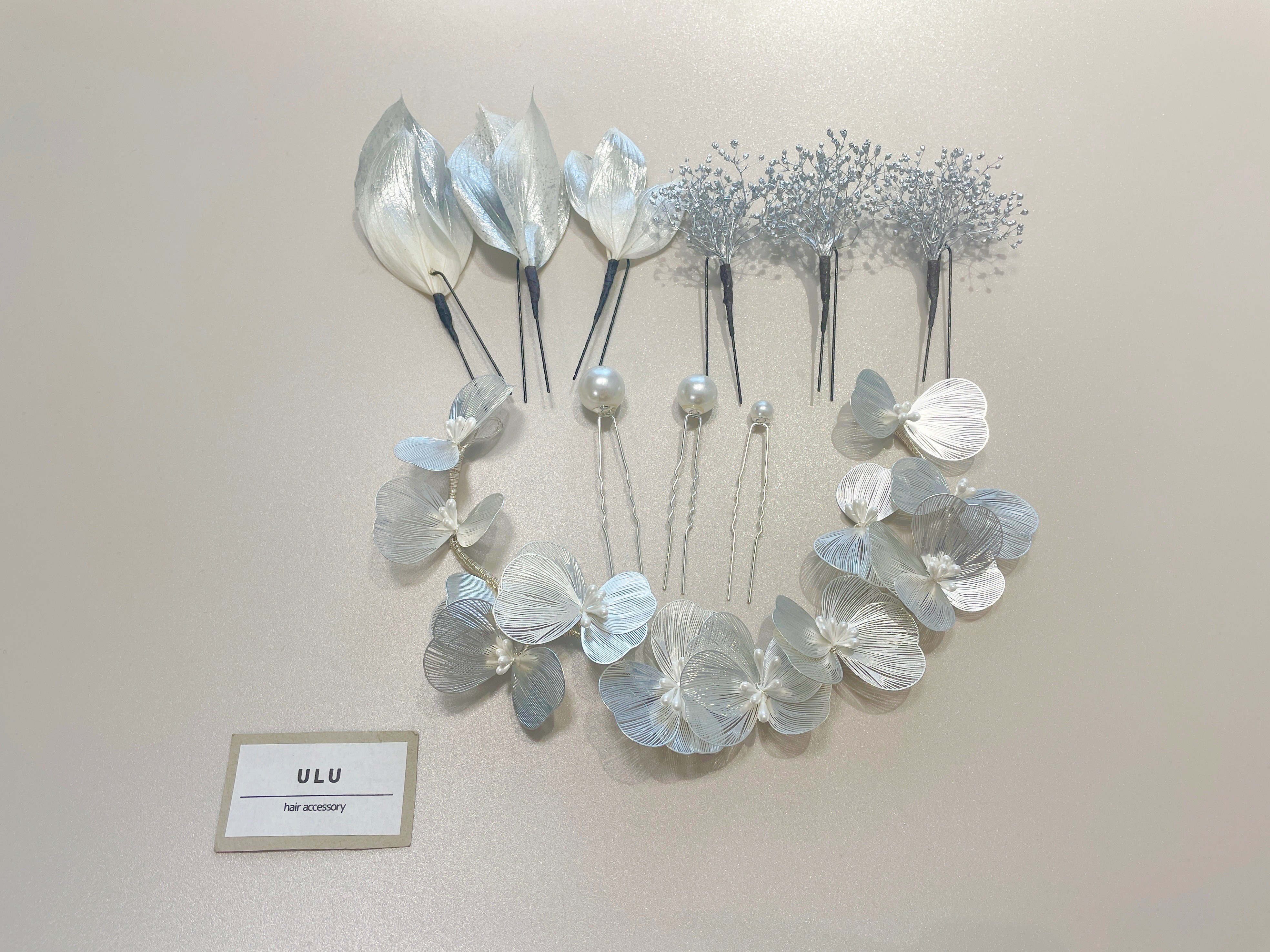 シルバーフラワー ヘッドドレス ドライフラワー パール ウェディング ブライダル 結婚式 和装 髪飾り 成人式 卒業式