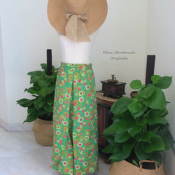 着心地抜群・バティック柄のワイドパンツ（グリーン）・シンガポール