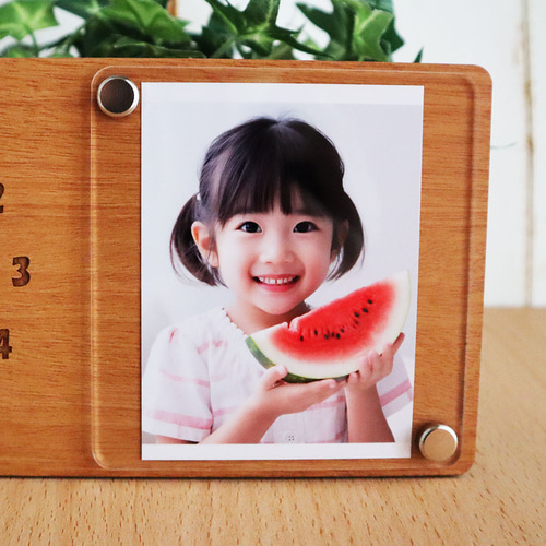 敬老の日】 時計＆フォトフレーム（木製）お子様の写真 誕生日