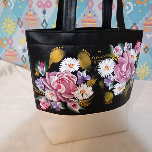 バック　マスク　薔薇　手描き　トールペイント バック マスク 薔薇 手描き トールペイント ファッション小物
