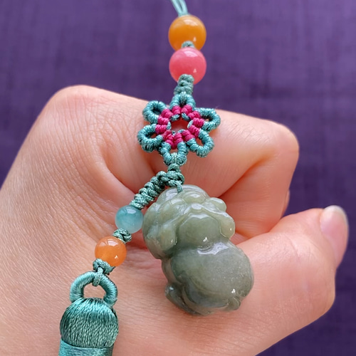 翡翠 天然石 本翡翠 翡翠 ストラップ 手編みストラップ ミャンマー産本