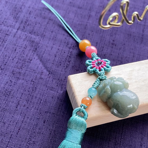 翡翠 天然石 本翡翠 翡翠 ストラップ 手編みストラップ ミャンマー産本