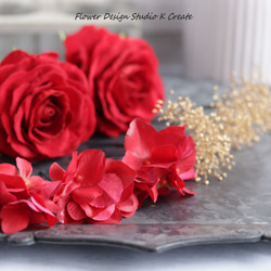 赤い薔薇とブラックベリーのヘッドドレス　美女と野獣　ウェディング　赤　バラ　薔薇　結婚式　発表会　髪飾り 7枚目の画像