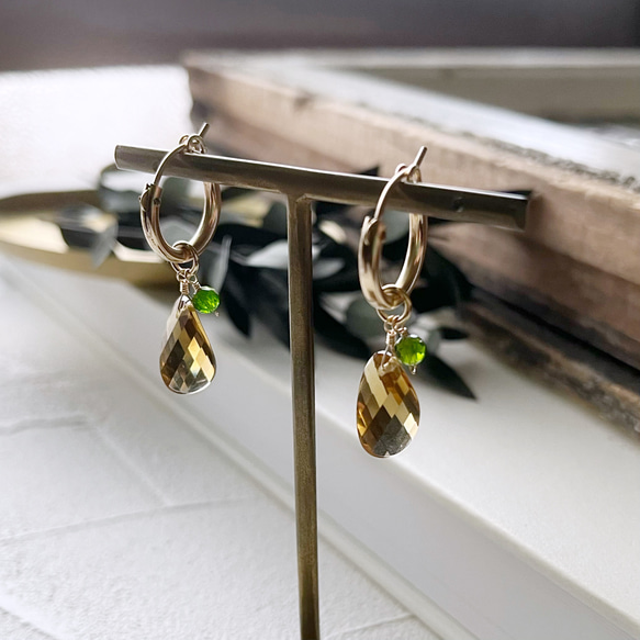 ブラジリアンコニャッククォーツの【チャーム】【ピアス】【イヤリング