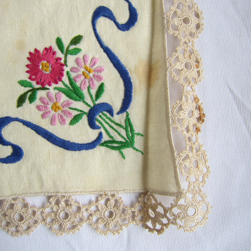 フランスヴィンテージ 刺繍 センターテーブルクロス レース 49
