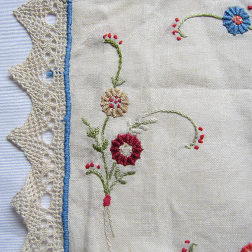 手刺繍 ドイリー リネン センターテーブルクロス フランスヴィンテージ