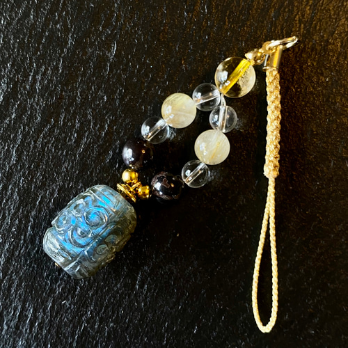 龍神様 御守り天然石 光波動石 ストラップ st082302 マニ車  