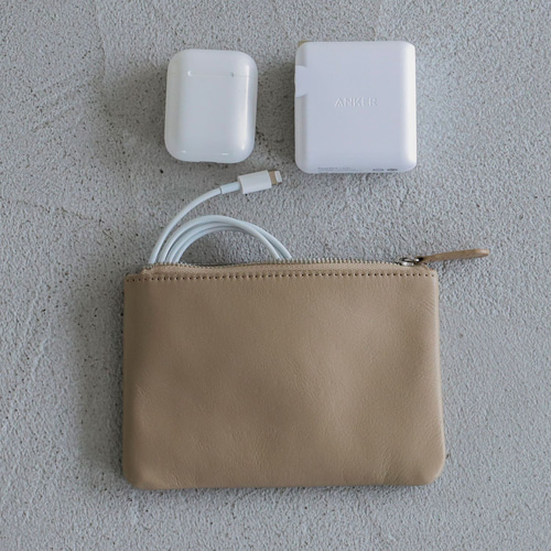 マチなし×フラットポーチ】 小物入れ バッグインバッグ 本革 ポーチ