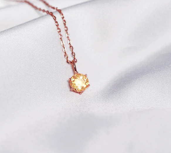 閃耀透明感-黃水晶純銀鍍玫瑰金項鍊6mm-項鏈-十一月誕生石 第3張的照片