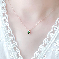 高品質-綠色透輝石5mm純銀鍍玫瑰金項鍊-短鍊-綠寶石 第2張的照片