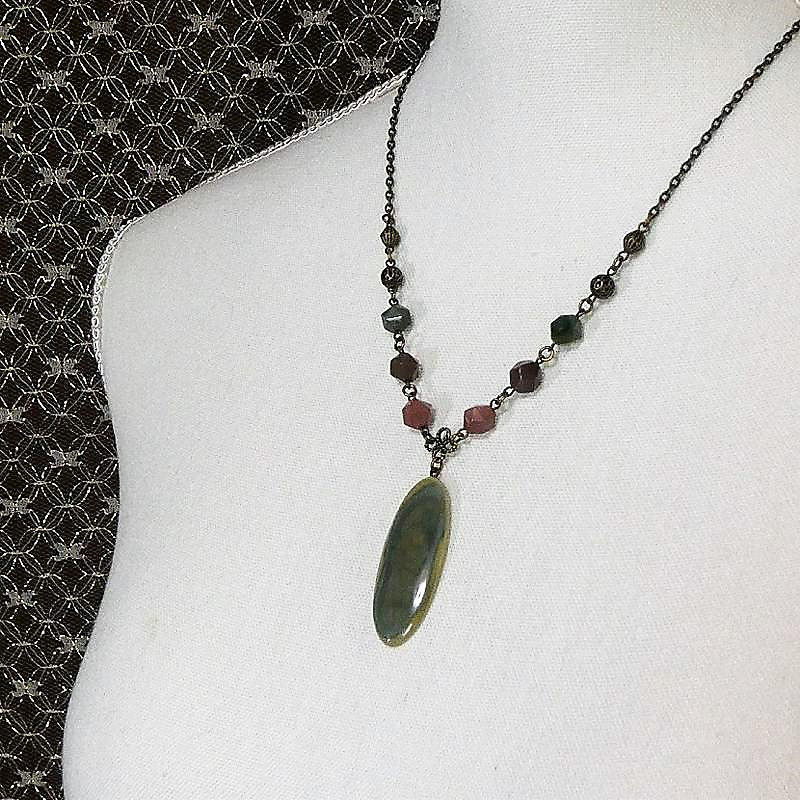 天然石ネックレス「インペリアルジャスパー -5.」　秋色  天然石　ペンダントネックレス　レア石　一点もの