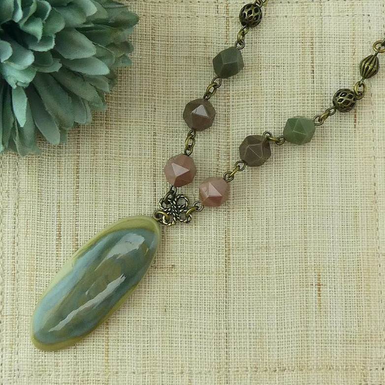 天然石ネックレス「インペリアルジャスパー -5.」　秋色  天然石　ペンダントネックレス　レア石　一点もの