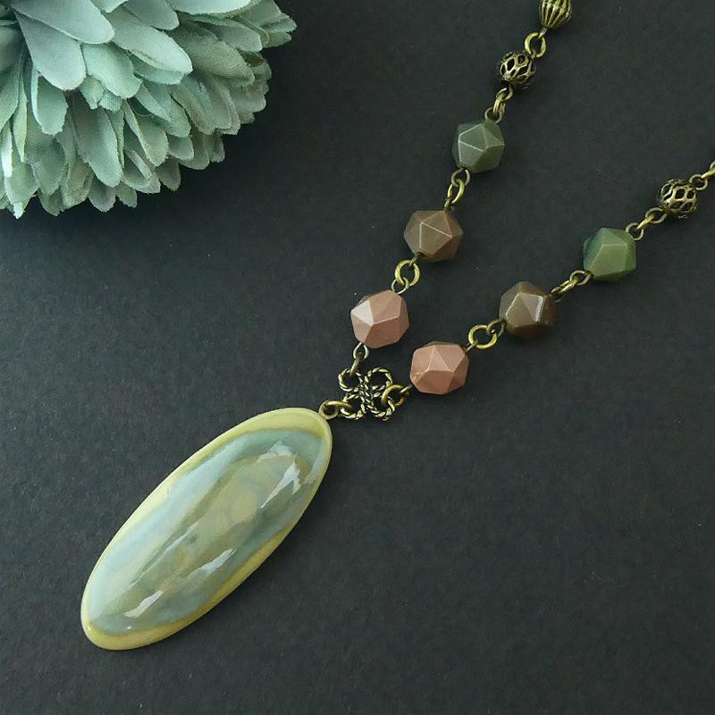 天然石ネックレス「インペリアルジャスパー -5.」　秋色  天然石　ペンダントネックレス　レア石　一点もの